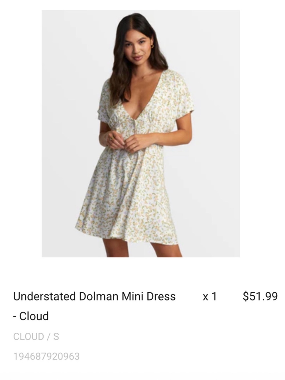 RVCA Understated Dolman Mini Dress - Cloud Floral
